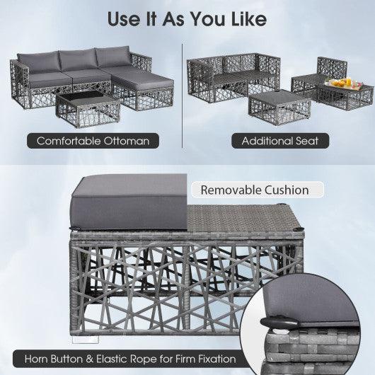5 Pieces Patio PE Rattan Wicker Sofa Furniture Set-Gray at Set Shop and Smile