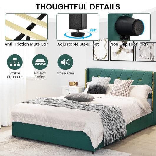 Full/Queen Size Upholstered Bed Frame with 4 Drawers-Green-Full Size at Set Shop and Smile
