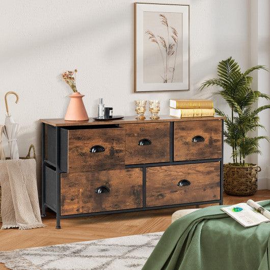 Dresser Organizer with 5 Drawers and Wooden Top-Rustic Brown at Set Shop and Smile