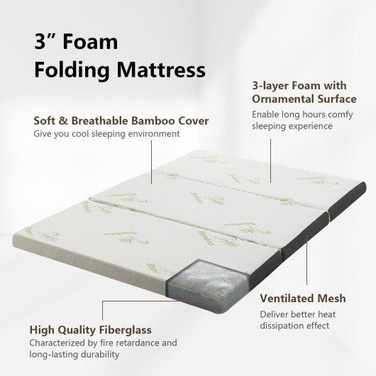 Queen 3 Inch Tri-fold Memory Foam Floor Mattress Topper Portable with Carrying Bag-M at Set Shop and Smile