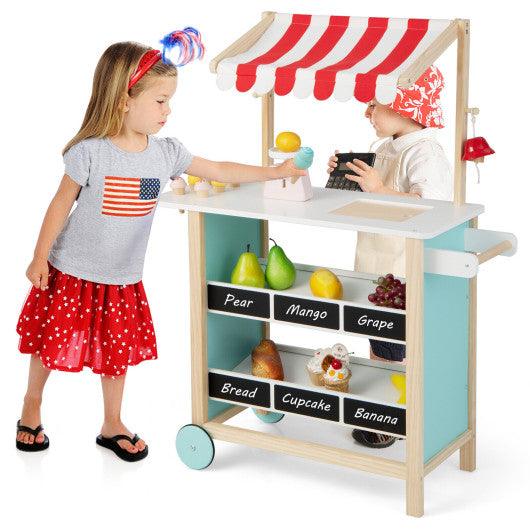 Kids Wooden Ice Cream Cart with Chalkboard and Storage at Set Shop and Smile