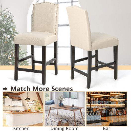 2 Pcs Fabric Nail Head Counter Height Dining Side Chairs Set-Beige at Set Shop and Smile