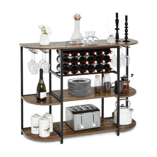 47 Inches Wine Rack Table with Glass Holder and Storage Shelves-Rustic Brown at Set Shop and Smile
