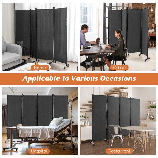 4-Panel Folding Room Divider 6 Feet Rolling Privacy Screen with Lockable Wheels-Gray at Set Shop and Smile