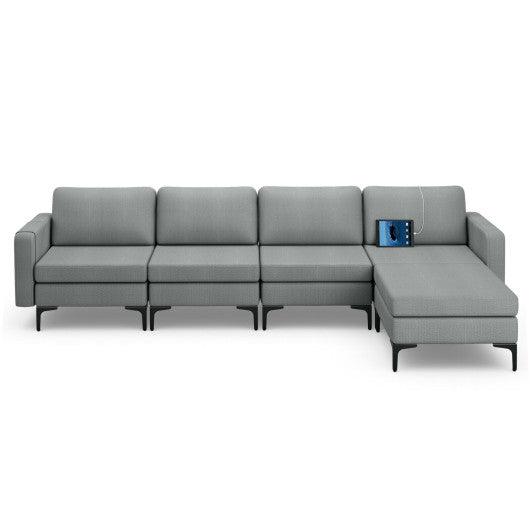1/2/3/4-Seat Convertible Sectional Sofa with Reversible Ottoman-4-Seat L-shaped with 2 USB Ports at Set Shop and Smile