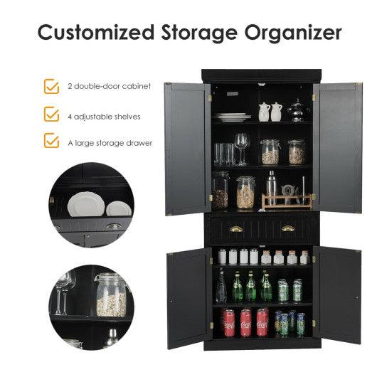 Cupboard Freestanding Kitchen Cabinet w/ Adjustable Shelves-Black at Set Shop and Smile