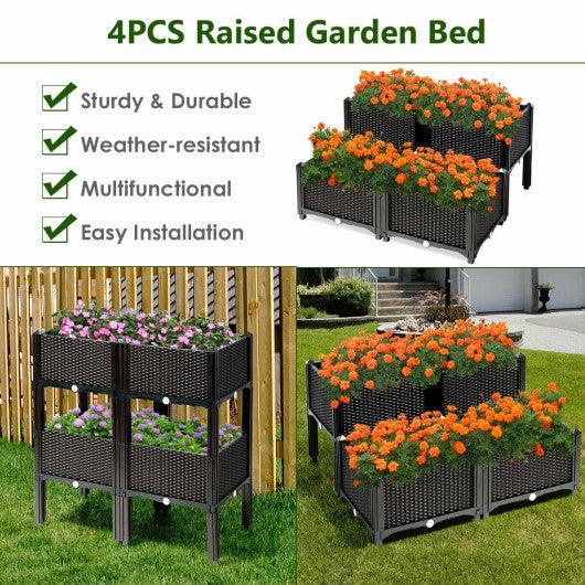 Set of 4 Elevated Flower Vegetable Herb Grow Planter Box-Brown at Set Shop and Smile