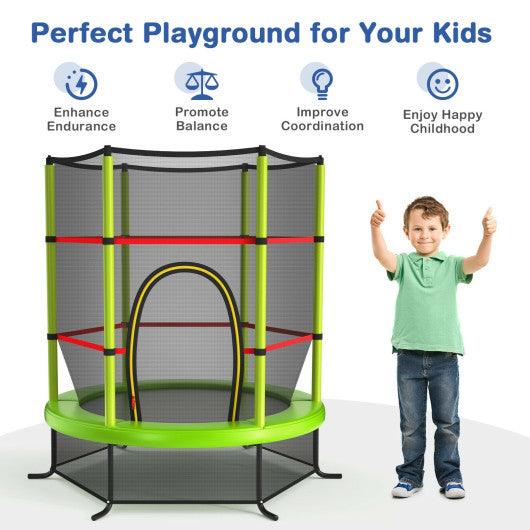 55 Inch Kids Recreational Trampoline Bouncing Jumping Mat with Enclosure Net-Green at Set Shop and Smile