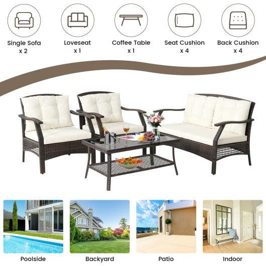 4 Pieces Outdoor Rattan Conversation Set with Protective Cover at Set Shop and Smile