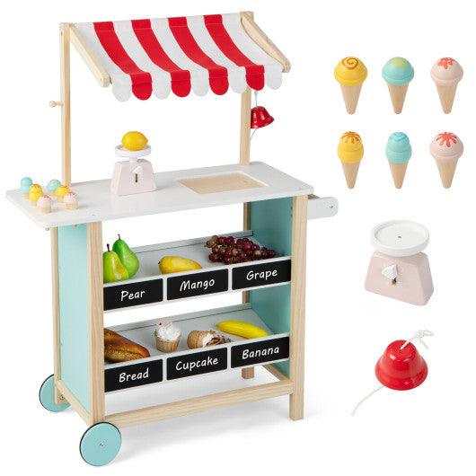 Kids Wooden Ice Cream Cart with Chalkboard and Storage at Set Shop and Smile