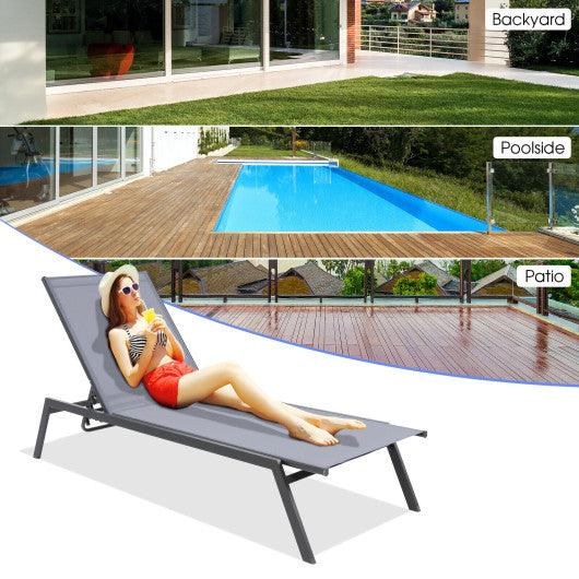 Outdoor Adjustable Chaise Lounge Chair with Lay Flat Position and Quick-Drying Fabric at Set Shop and Smile
