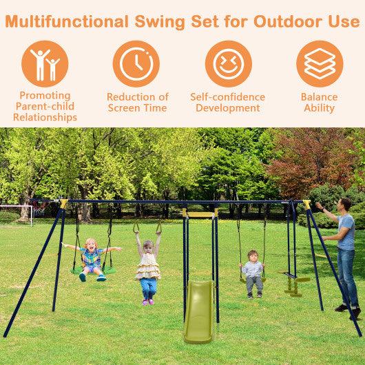 7-in-1 Stable A-shaped Outdoor Swing Set for Backyard at Set Shop and Smile