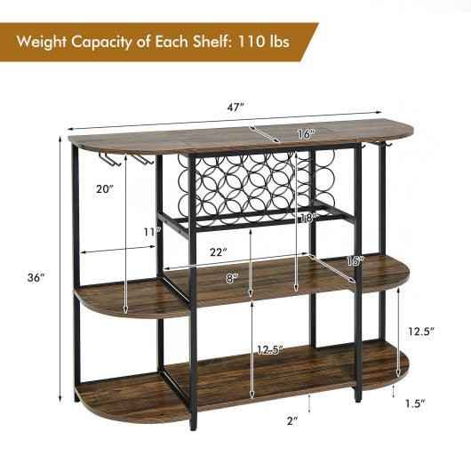 47 Inches Wine Rack Table with Glass Holder and Storage Shelves-Rustic Brown at Set Shop and Smile