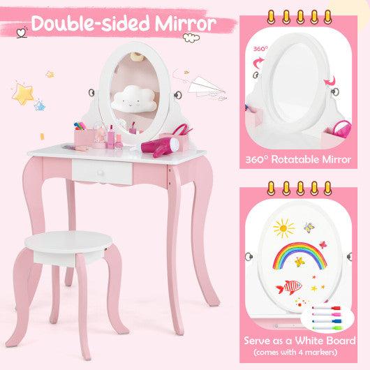Pretend Kids Vanity Set Makeup Dressing Table with 360° Rotatable Mirror at Set Shop and Smile