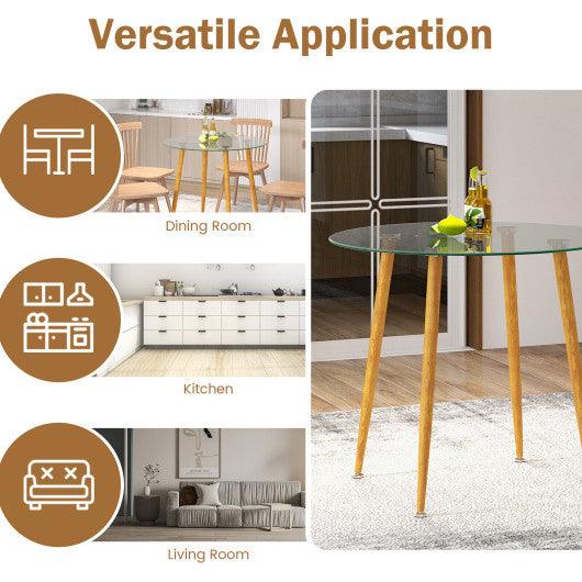 Round Glass Dining Table Leisure Coffee Table with Metal Legs-Natural at Set Shop and Smile