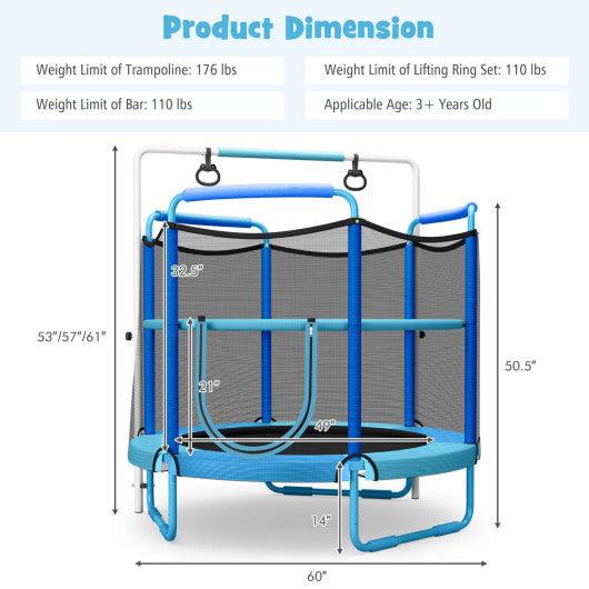 5 Feet Kids 3-in-1 Game Trampoline with Enclosure Net Spring Pad-Blue at Set Shop and Smile