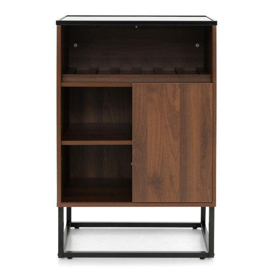 Wine Storage Cabinet Buffet Sideboard with Adjustable Shelf and Sliding Door-Brown at Set Shop and Smile