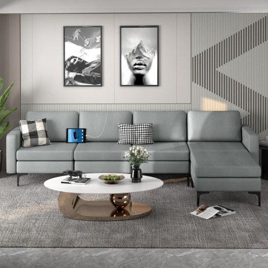 1/2/3/4-Seat Convertible Sectional Sofa with Reversible Ottoman-4-Seat L-shaped with 2 USB Ports at Set Shop and Smile