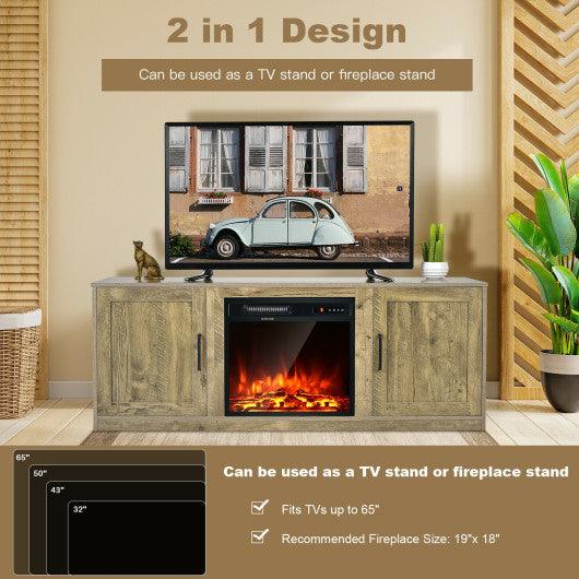 58 Inch TV Stand with 1500W Faux Fireplace for TVs up to 65 Inch-Natural at Set Shop and Smile