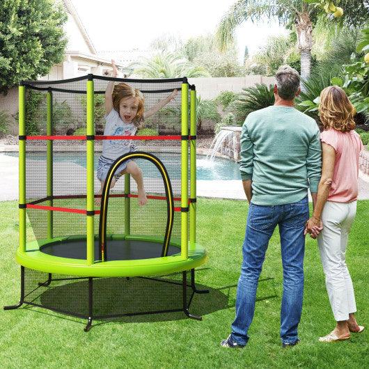 55 Inch Kids Recreational Trampoline Bouncing Jumping Mat with Enclosure Net-Green at Set Shop and Smile