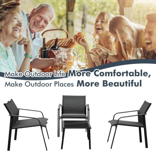 4 Pieces Patio Furniture Set with Armrest Loveseat Sofas and Glass Table Deck-Black at Set Shop and Smile