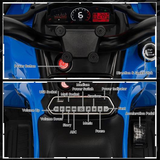 12V Kids Ride On ATV 4 Wheeler with MP3 and Headlights-Blue at Set Shop and Smile