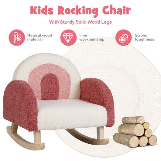 Kids Rocking Chair Children Velvet Upholstered Sofa with Solid Wood Legs-Red at Set Shop and Smile