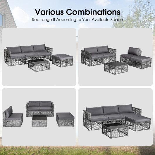 5 Pieces Patio PE Rattan Wicker Sofa Furniture Set-Gray at Set Shop and Smile