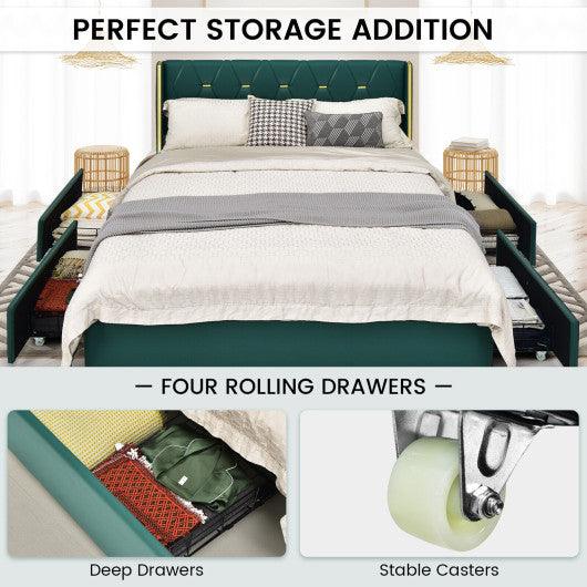 Full/Queen Size Upholstered Bed Frame with 4 Drawers-Green-Full Size at Set Shop and Smile
