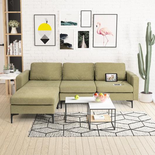 Modular L-shaped Sectional Sofa with Reversible Chaise and 2 USB Ports-Green at Set Shop and Smile