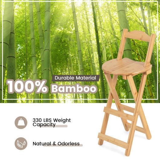 24 Inch Set of 2 Bamboo Folding Barstools with Footrests and Handles-Natural at Set Shop and Smile