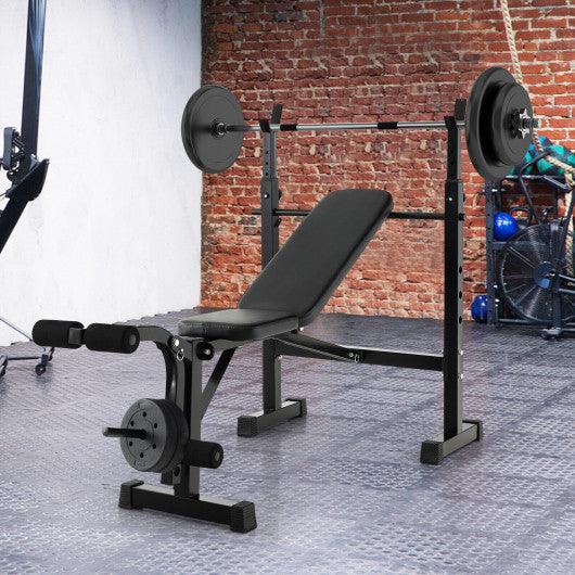 Adjustable Weight Bench and Barbell Rack Set with Weight Plate Post at Set Shop and Smile