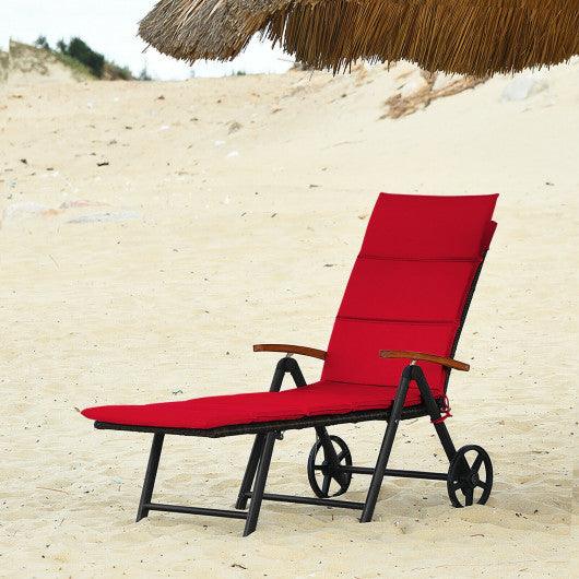 Folding Patio Rattan Lounge Chair with Wheels-Red at Set Shop and Smile
