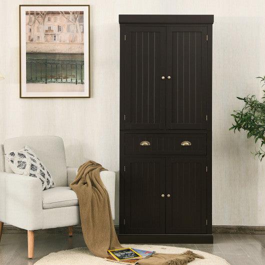 Cupboard Freestanding Kitchen Cabinet w/ Adjustable Shelves-Dark Brown at Set Shop and Smile