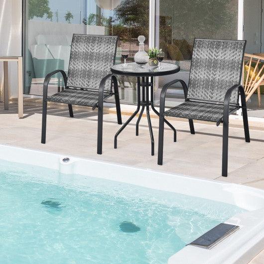 Set of 6 Outdoor PE Wicker Stackable Chairs with Sturdy Steel Frame-Gray at Set Shop and Smile