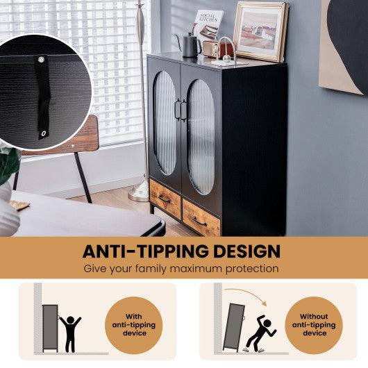 Kitchen Industrial Buffet Sideboard with Tempered Glass Doors-Black at Set Shop and Smile