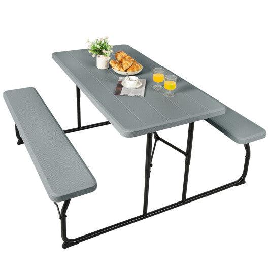 Indoor and Outdoor Folding Picnic Table Bench Set with Wood-like Texture-Gray at Set Shop and Smile