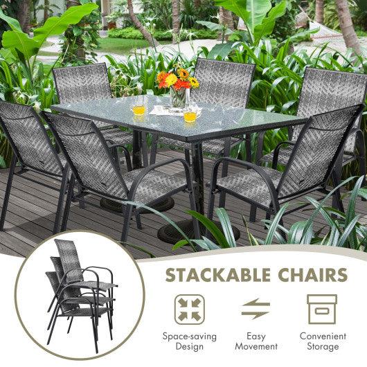 Set of 6 Outdoor PE Wicker Stackable Chairs with Sturdy Steel Frame-Gray at Set Shop and Smile