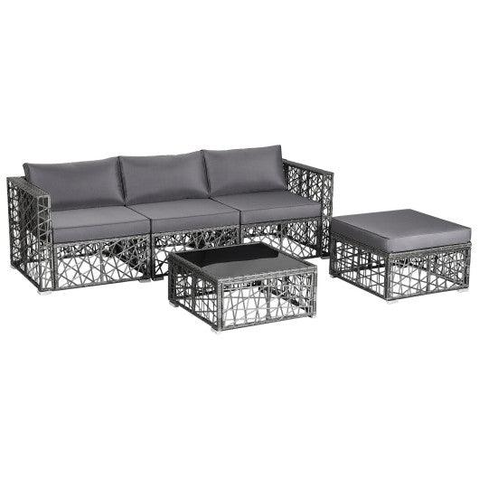 5 Pieces Patio PE Rattan Wicker Sofa Furniture Set-Gray at Set Shop and Smile