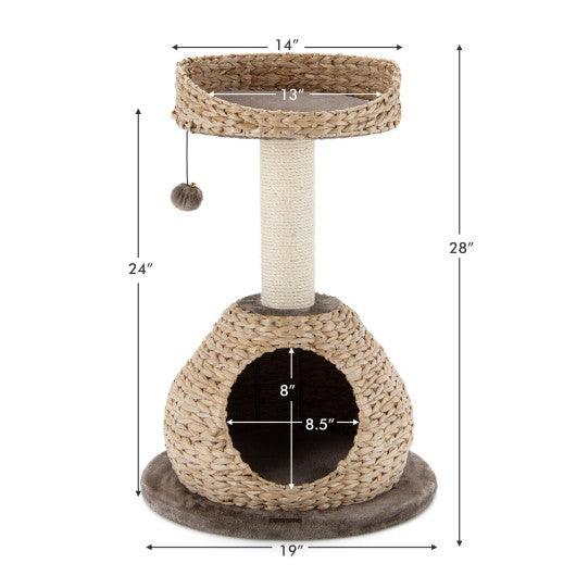 28 Inches Hand-Made Cat Tree Tower with Jump Platform-Coffee at Set Shop and Smile