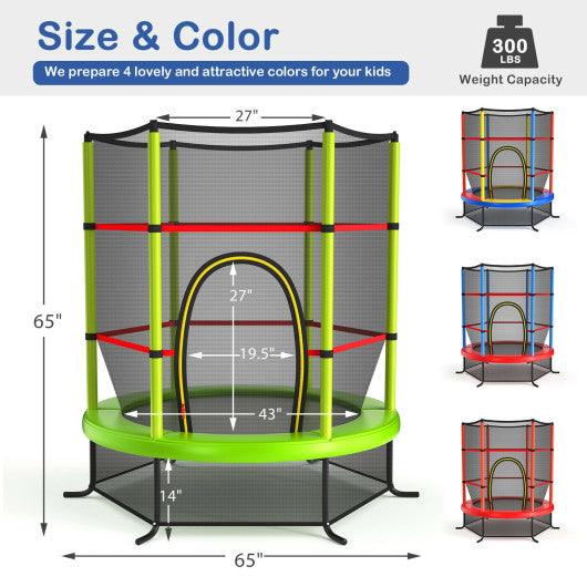 55 Inch Kids Recreational Trampoline Bouncing Jumping Mat with Enclosure Net-Green at Set Shop and Smile