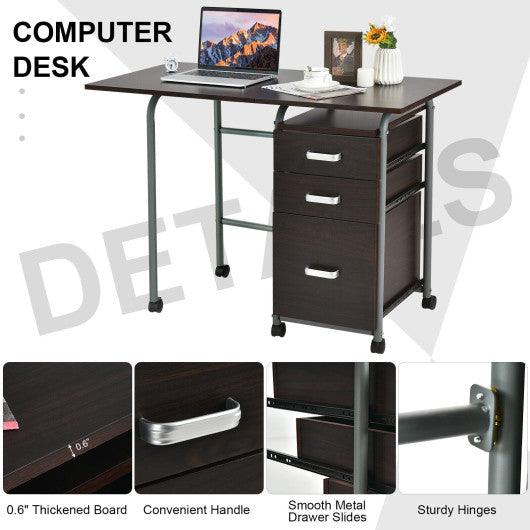 Folding Computer Laptop Desk Wheeled Home Office Furniture-Brown at Set Shop and Smile