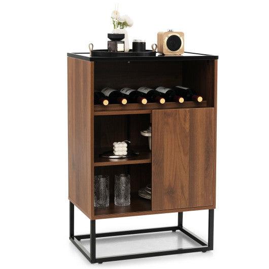 Wine Storage Cabinet Buffet Sideboard with Adjustable Shelf and Sliding Door-Brown at Set Shop and Smile