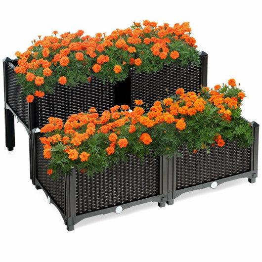 Set of 4 Elevated Flower Vegetable Herb Grow Planter Box-Brown at Set Shop and Smile