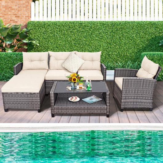 4 Pieces Patio Rattan Furniture Set with Cushion and Table Shelf-Off White at Set Shop and Smile