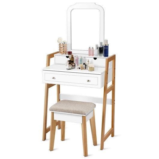 Vanity Table Set with Cushioned Stool and Large Mirror at Set Shop and Smile