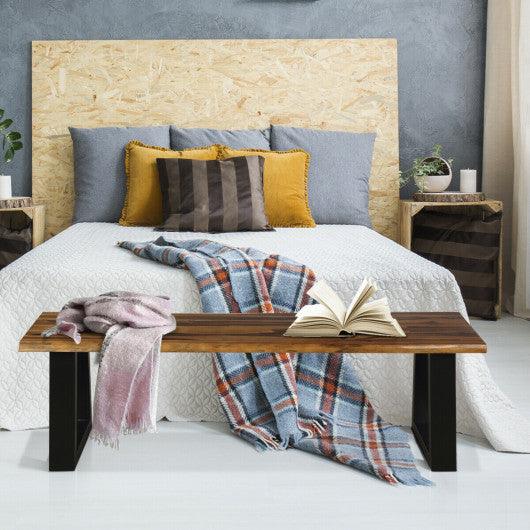 Solid Acacia Wood Patio Bench Dining Bench Seating Chair at Set Shop and Smile