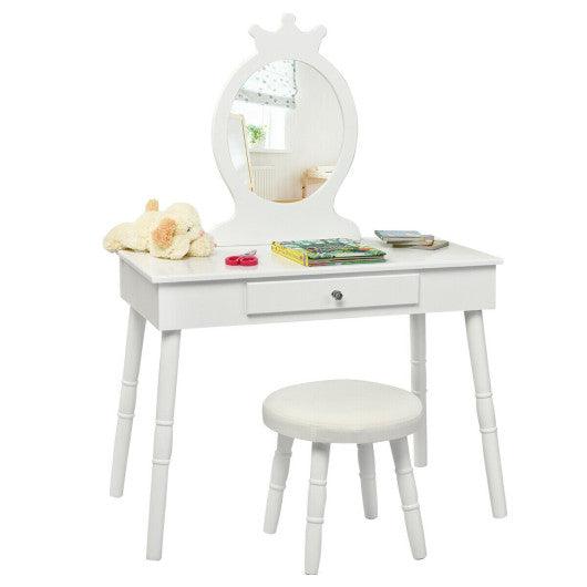 Kids Vanity Makeup Table & Chair Set Make Up Stool-White at Set Shop and Smile