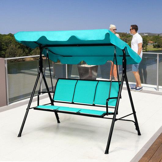 Outdoor Patio 3 Person Porch Swing Bench Chair with Canopy-Blue at Set Shop and Smile