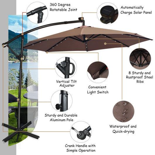 10 ft 360° Rotation Solar Powered LED Patio Offset Umbrella without Weight Base-Tan at Set Shop and Smile